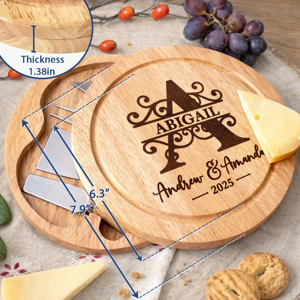 Family Monogram Name Charcuterie Couple Initial - Personalized Cheese Board Set - Image 6