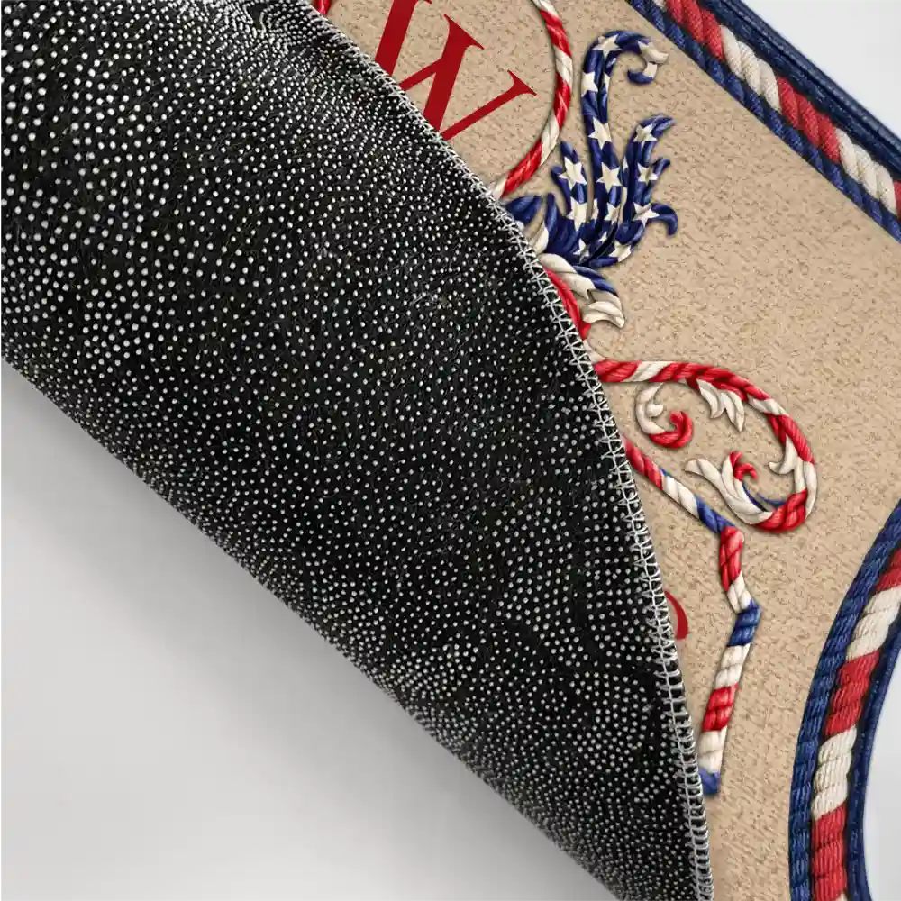 Family Monogram With Address Stars & Stripes - Personalized Doormat - Image 3