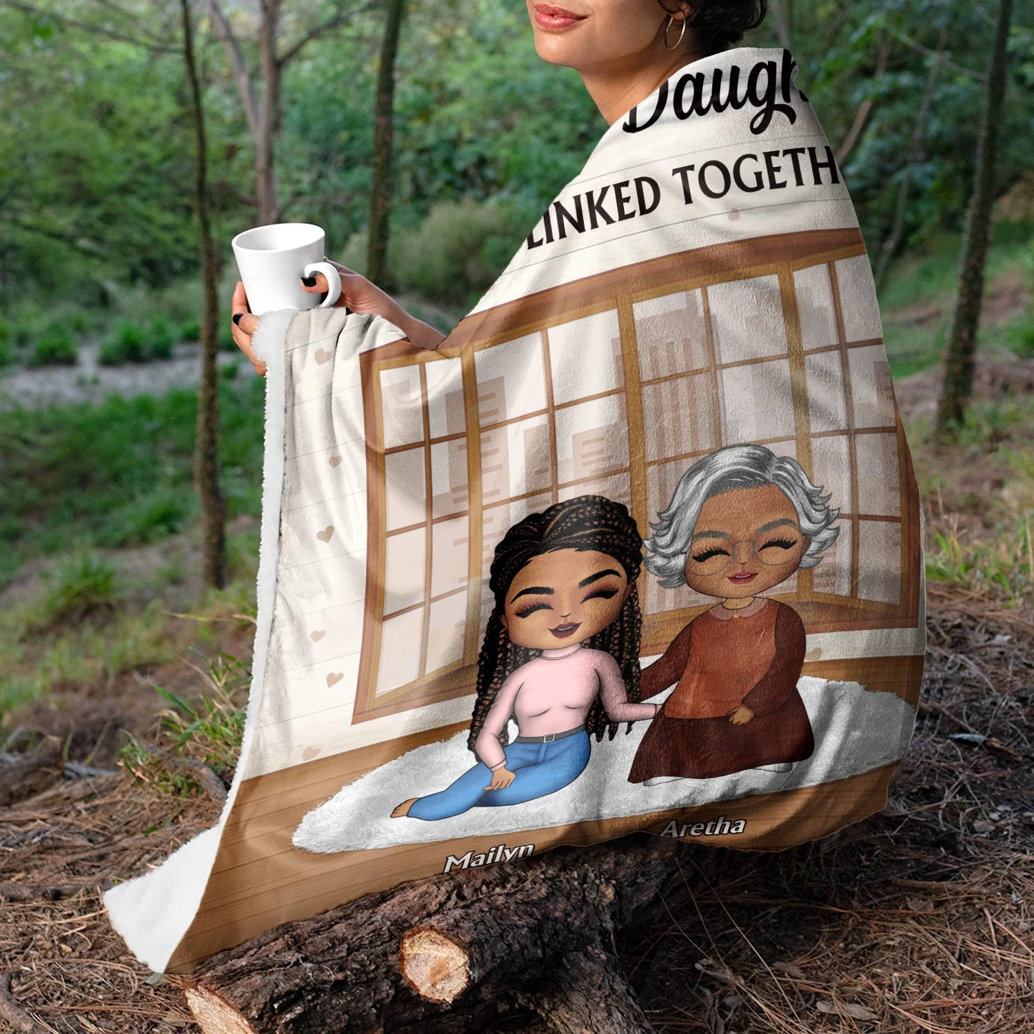 Family Mother & Children Forever Linked Together - Personalized Custom Fleece Blanket - Image 3