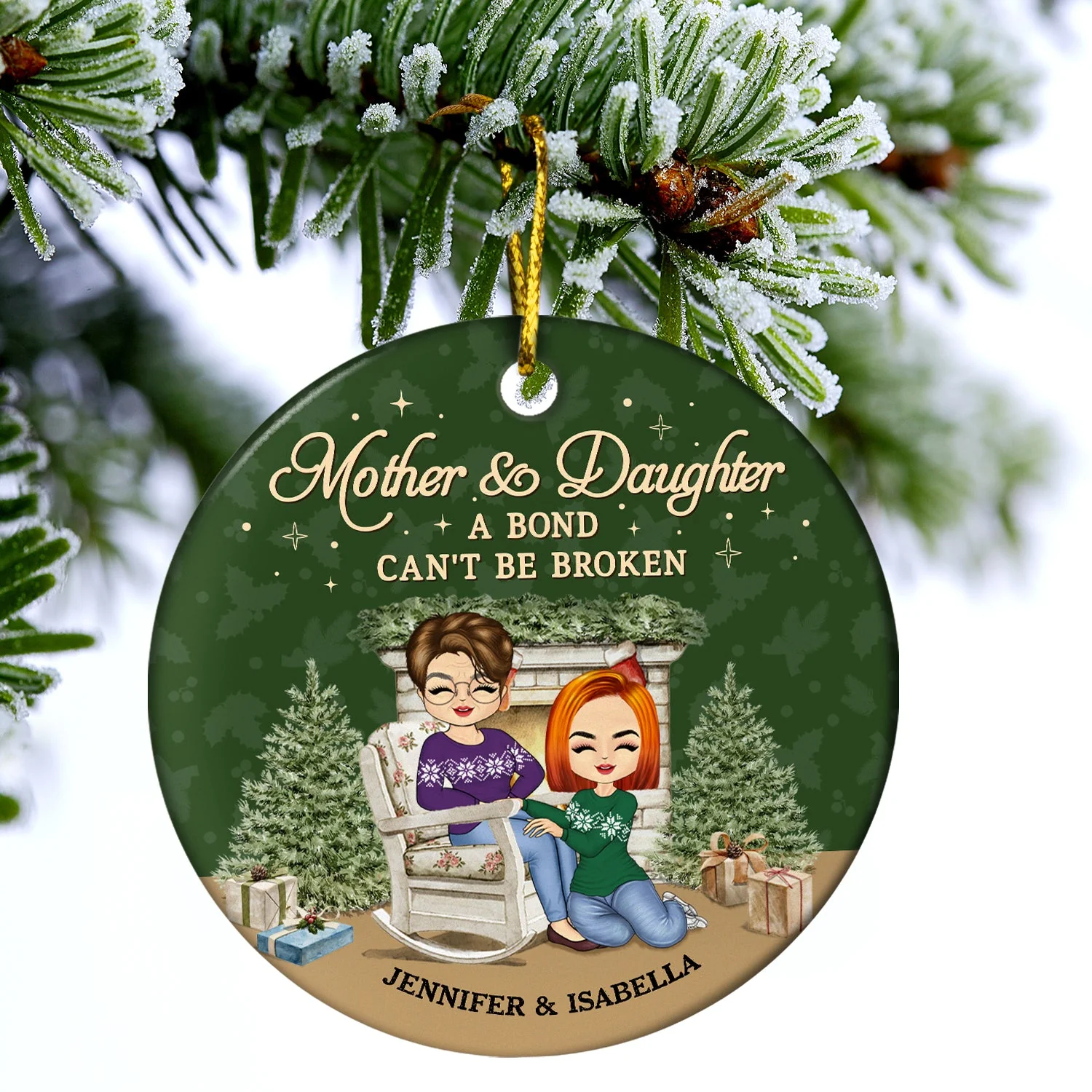 Family Mother Son Daughter Forever Linked Together - Christmas Gift For Mother - Personalized Custom Circle Ceramic Ornament - Image 3