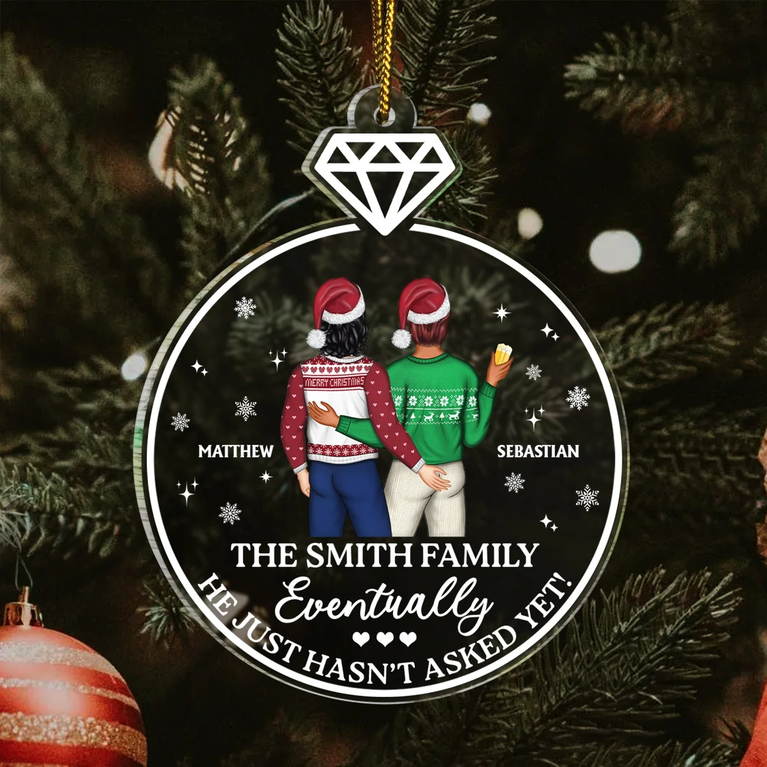 Family Name Eventually He Just Hasn't Asked Yet - Christmas Gift For Couple, Boyfriend, Girlfriend - Personalized Custom Shaped Acrylic Ornament - Image 3