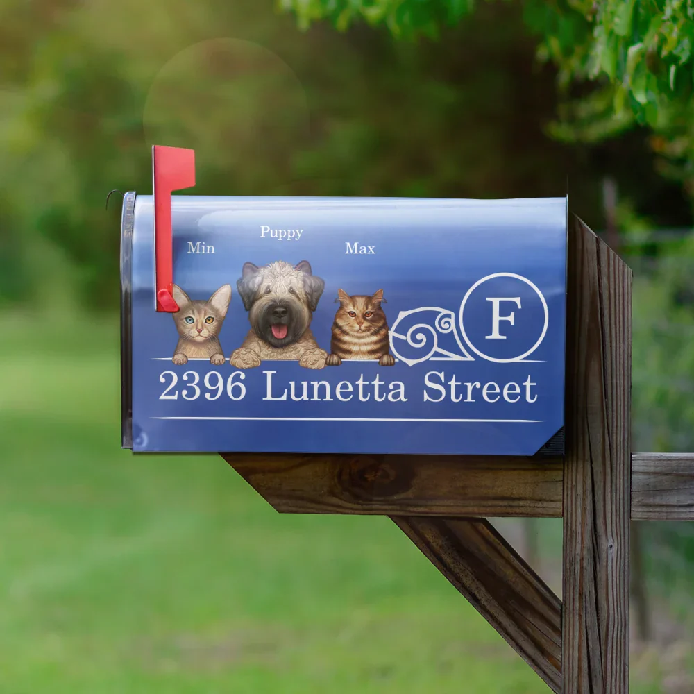 Family Name House Address Dogs Cats - Personalized Mailbox Cover - Image 2
