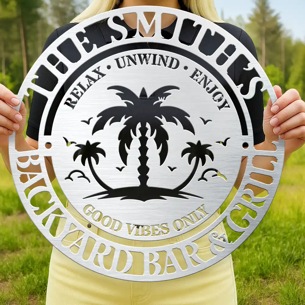 Family Name Poolside Oasis - Personalized Cutout Metal Sign - Image 4