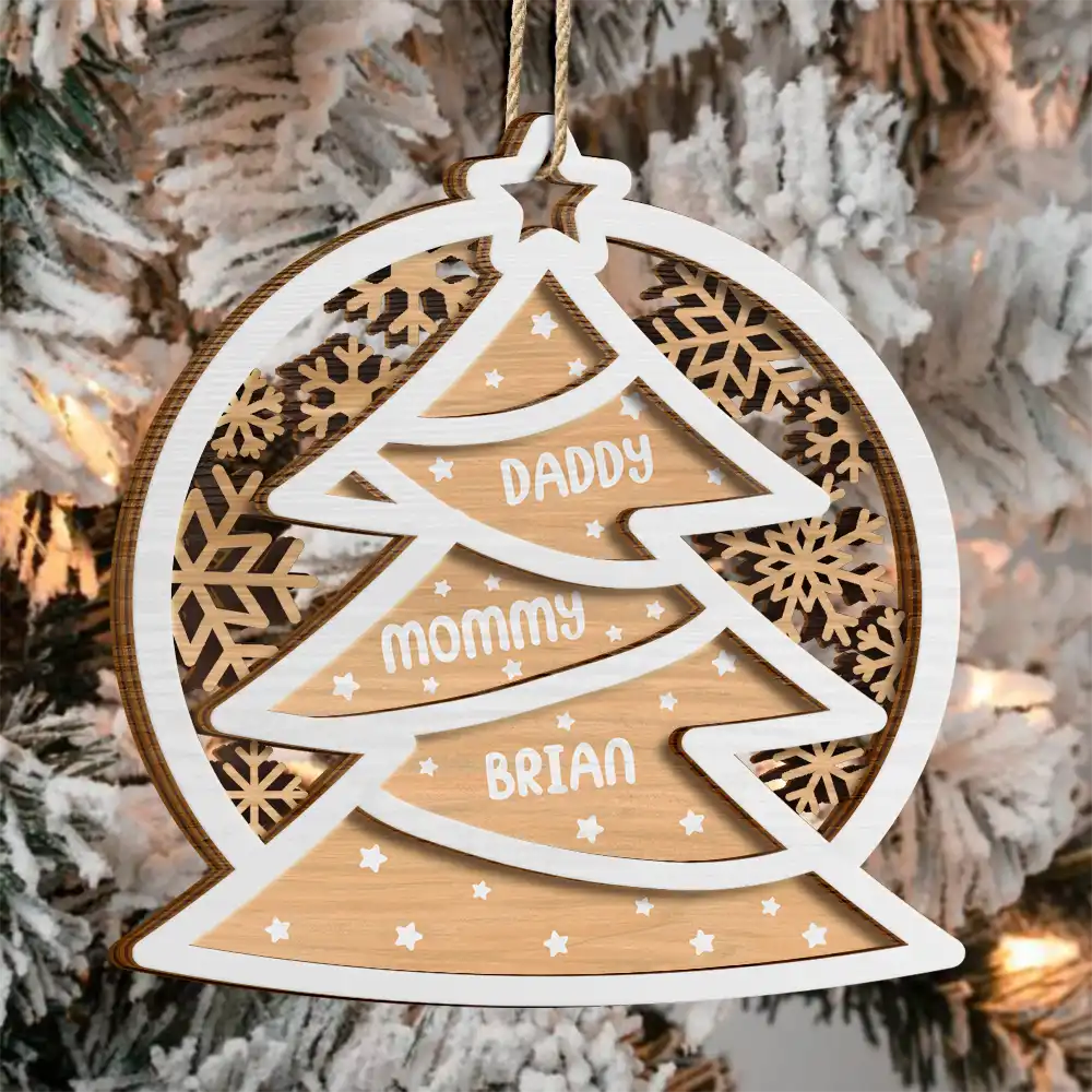 Family Names Christmas Tree - Personalized 2-Layered Wooden Ornament - Image 3