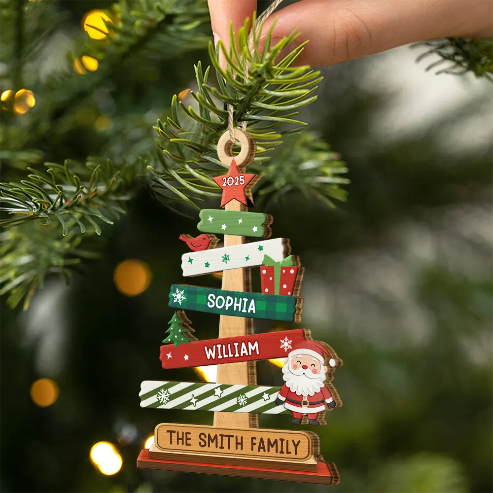 Family Names Christmas Tree - Personalized Custom Shaped Wooden Ornament - Image 2