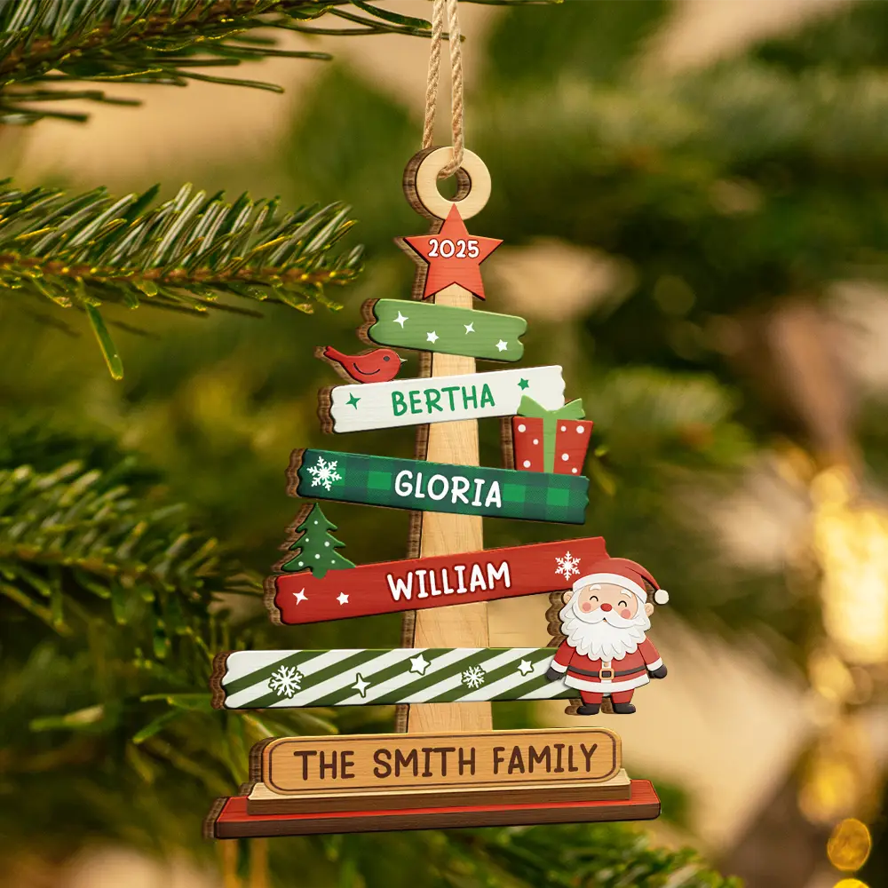 Family Names Christmas Tree - Personalized Custom Shaped Wooden Ornament - Image 3