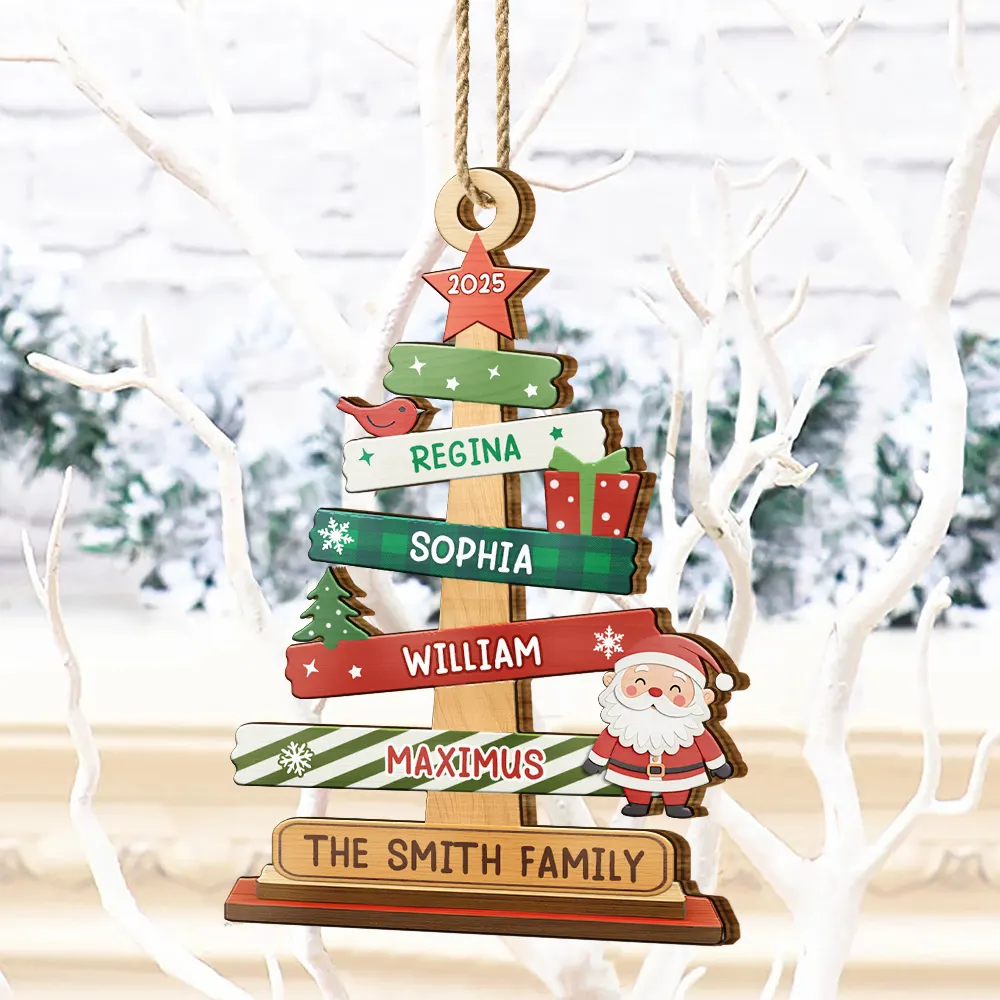 Family Names Christmas Tree - Personalized Custom Shaped Wooden Ornament - Image 4