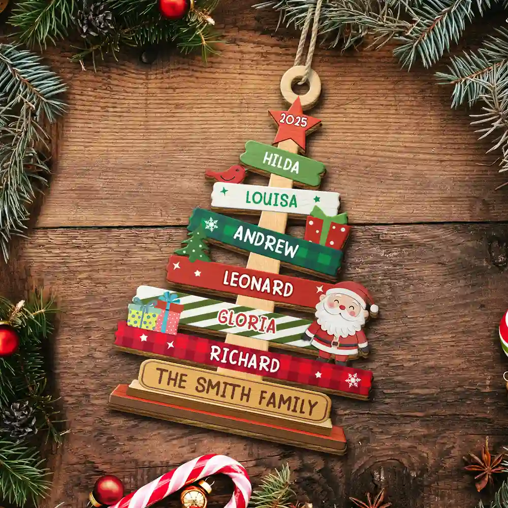 Family Names Christmas Tree - Personalized Custom Shaped Wooden Ornament - Image 5