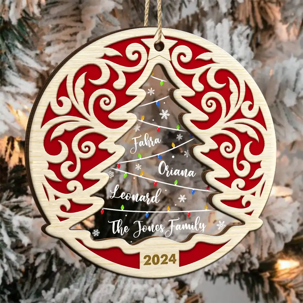 Family Names On The Christmas Tree - Personalized 2-Layered Mix Ornament - Image 3