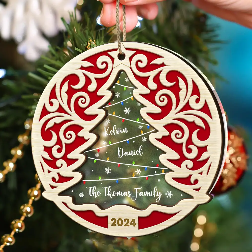 Family Names On The Christmas Tree - Personalized 2-Layered Mix Ornament - Image 4