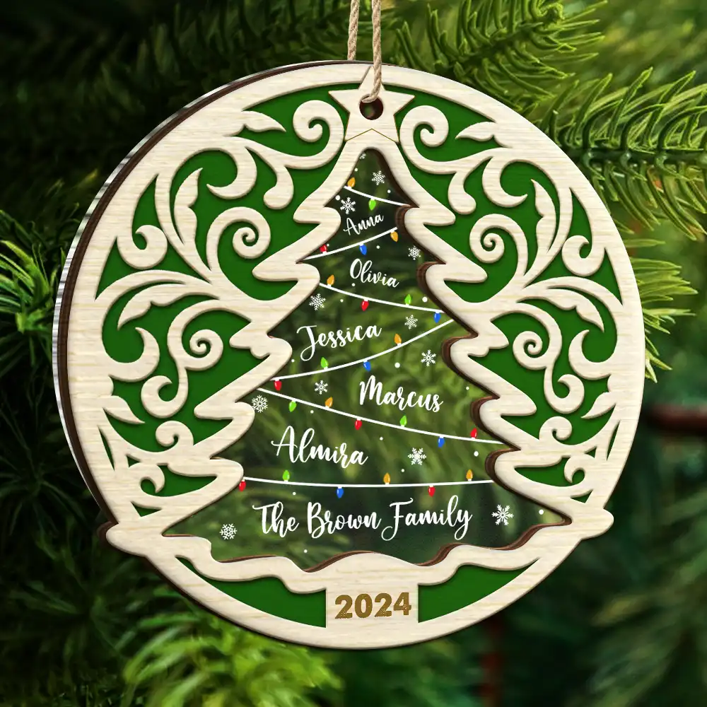 Family Names On The Christmas Tree - Personalized 2-Layered Mix Ornament - Image 5