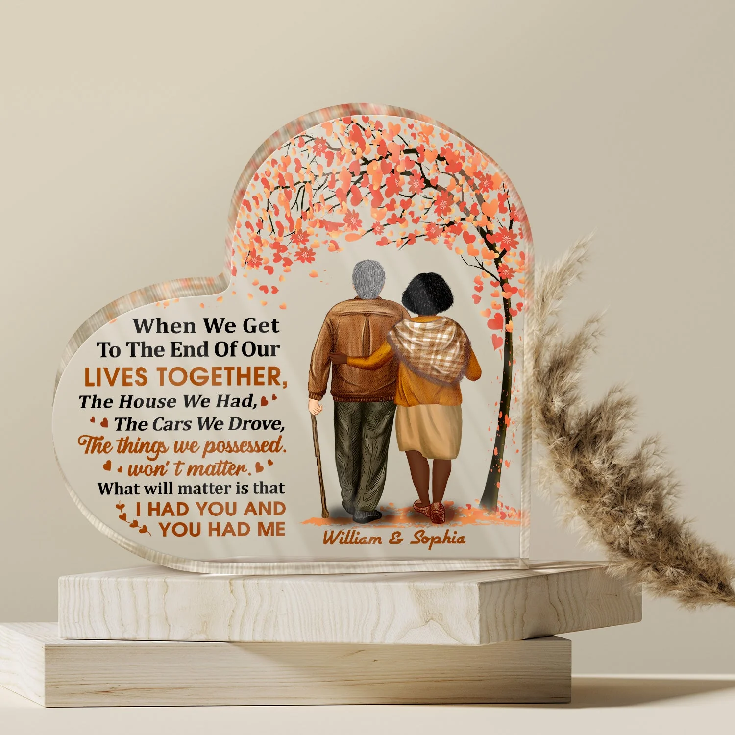 Family Old Couple When We Get To The End - Anniversary Gift For Couples - Personalized Custom Heart Shaped Acrylic Plaque - Image 4