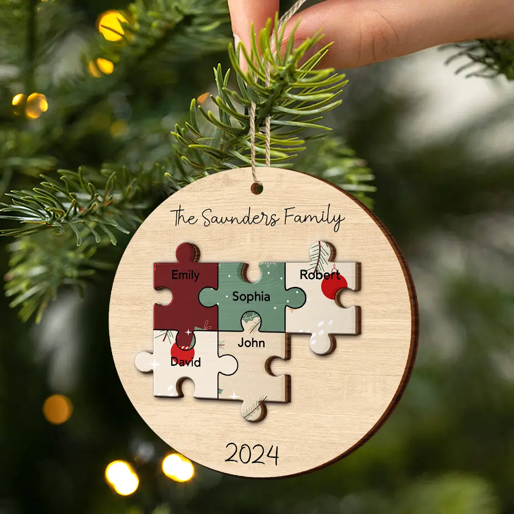 Family Puzzle - Christmas Gift For Family - Personalized 2-Layered Wooden Ornament - Image 2