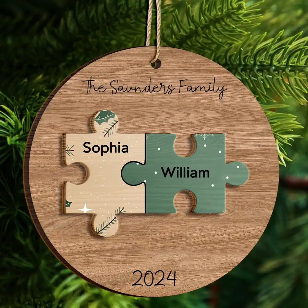 Family Puzzle - Christmas Gift For Family - Personalized 2-Layered Wooden Ornament - Image 4