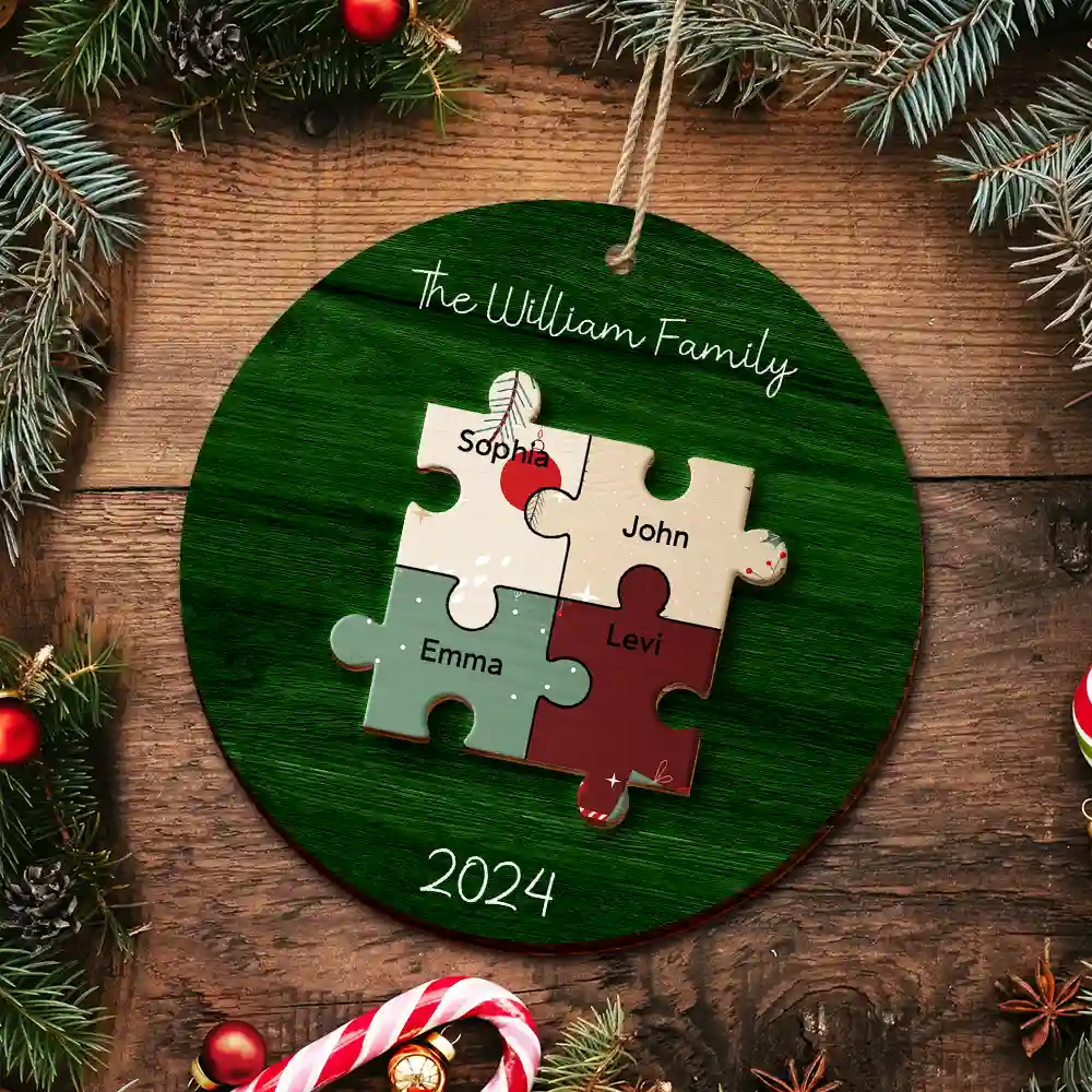 Family Puzzle - Christmas Gift For Family - Personalized 2-Layered Wooden Ornament - Image 5