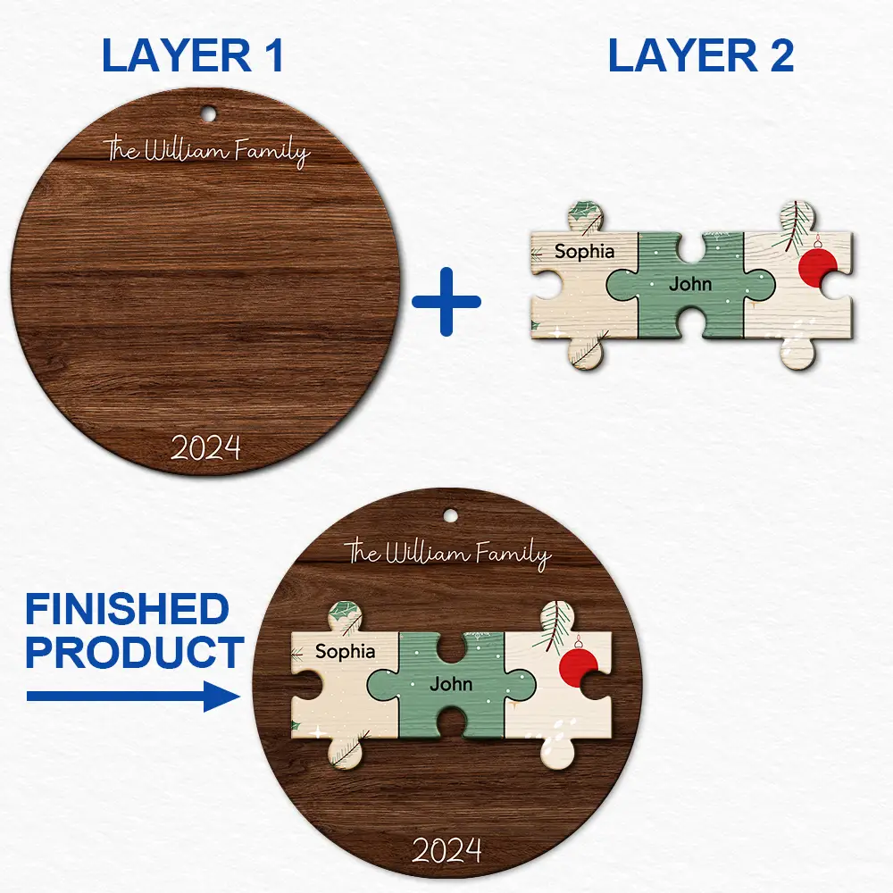 Family Puzzle - Christmas Gift For Family - Personalized 2-Layered Wooden Ornament - Image 6