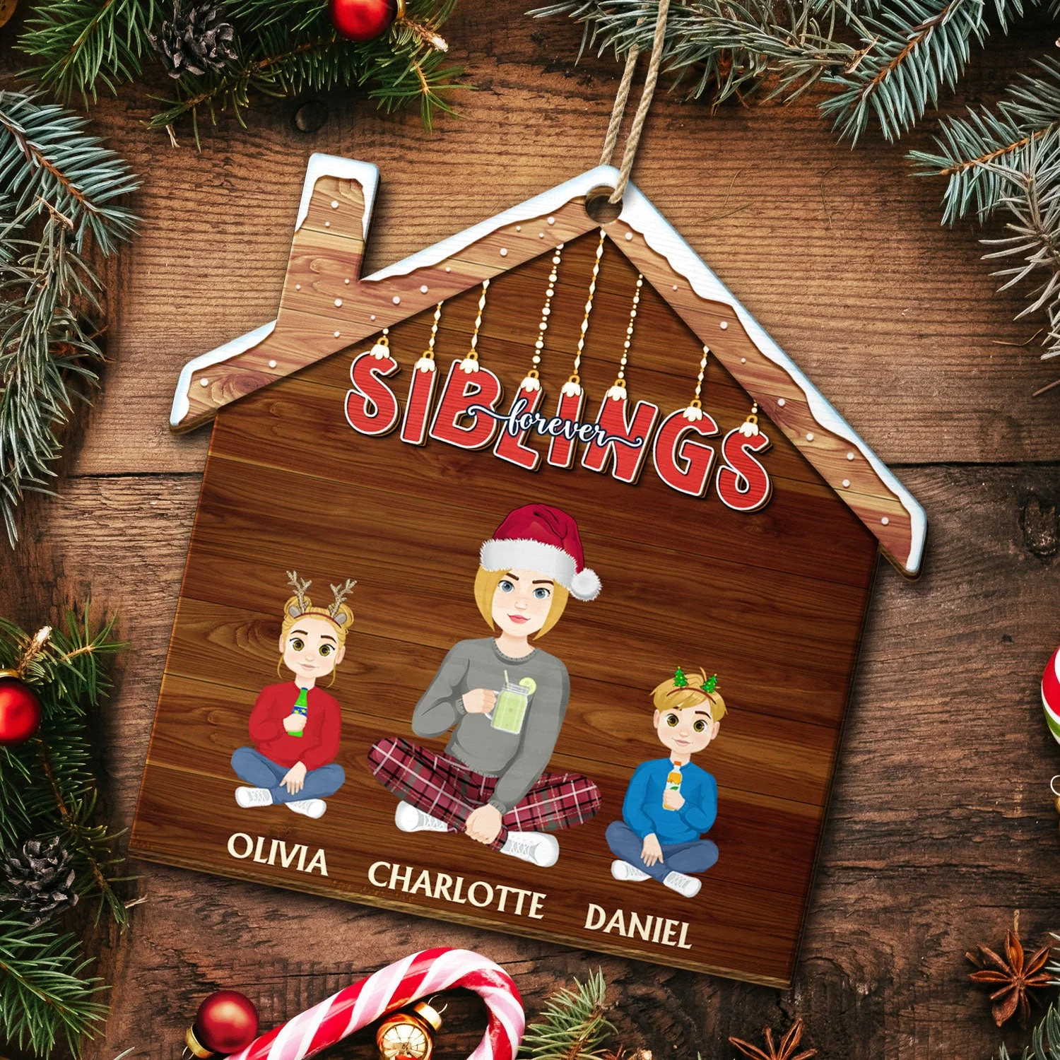 Family Siblings Forever - Christmas Gift For Parents, Sisters, Brothers, Besties, Best Friends, Colleagues - Personalized Custom Shaped Wooden Ornament - Image 5