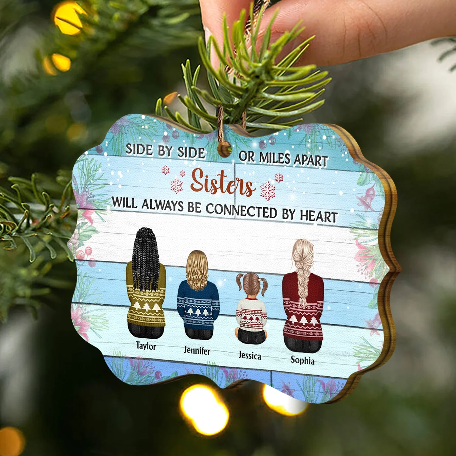 Family Side By Side Or Miles Apart Brothers And Sisters - Christmas Gift - Personalized Wooden Ornament - Image 2