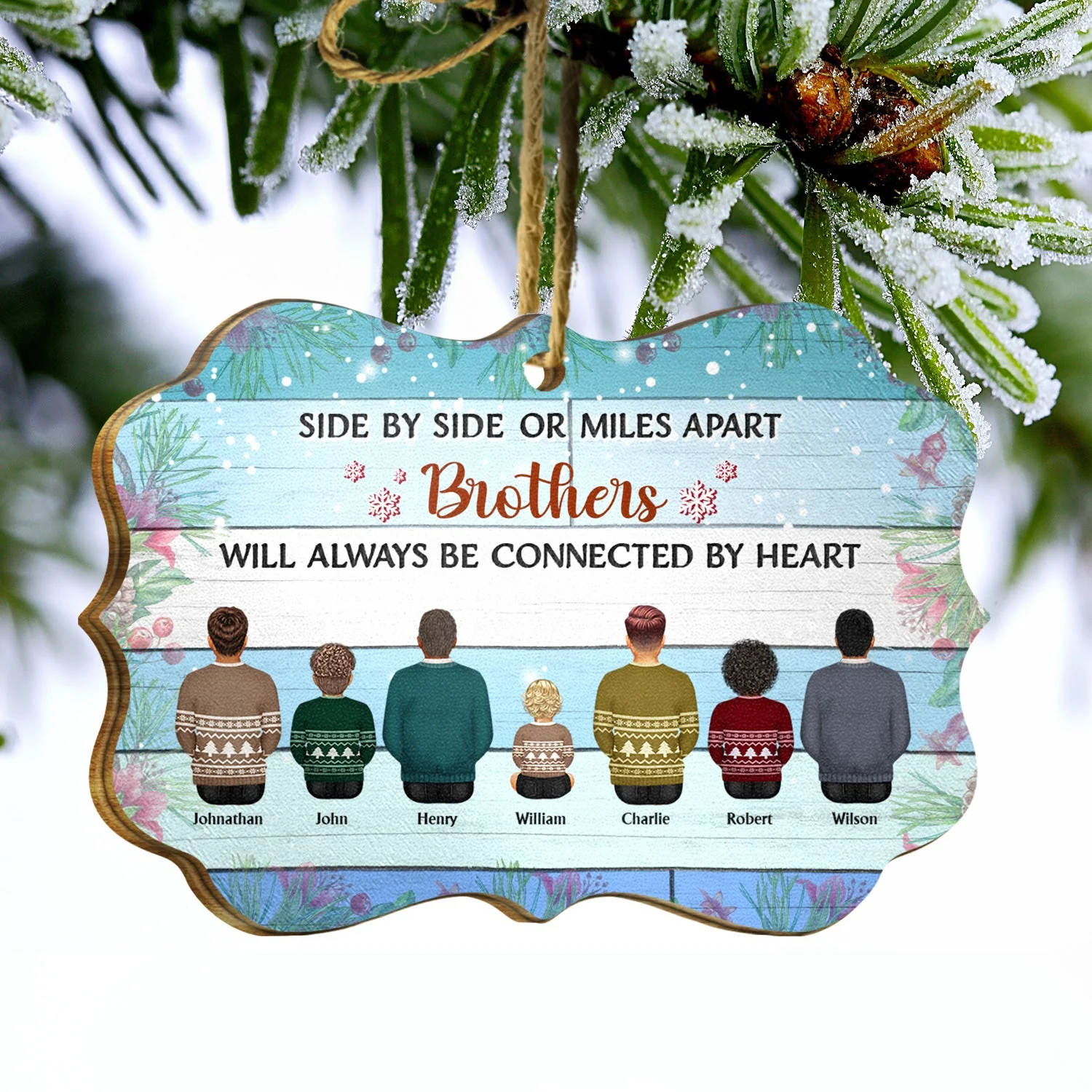 Family Side By Side Or Miles Apart Brothers And Sisters - Christmas Gift - Personalized Wooden Ornament - Image 3