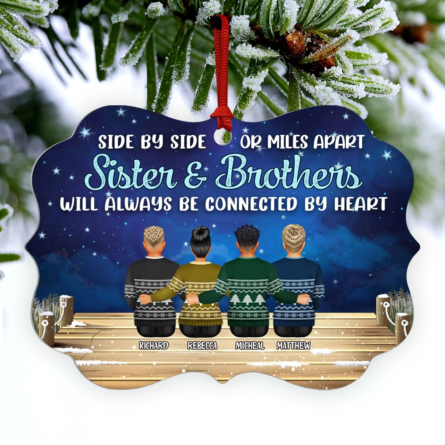 Family Side By Side Or Miles Apart Grandparents & Grandkids - Christmas Gift For Family - Personalized Custom Aluminum Ornament - Image 3