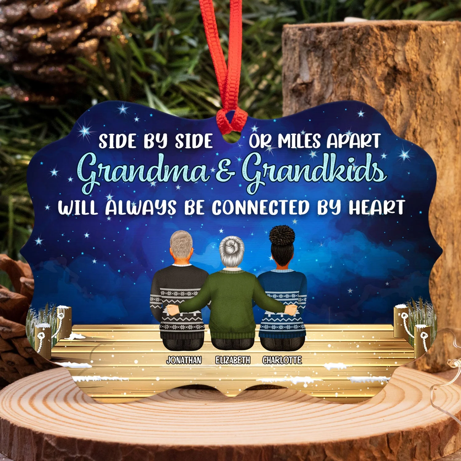 Family Side By Side Or Miles Apart Grandparents & Grandkids - Christmas Gift For Family - Personalized Custom Aluminum Ornament - Image 4