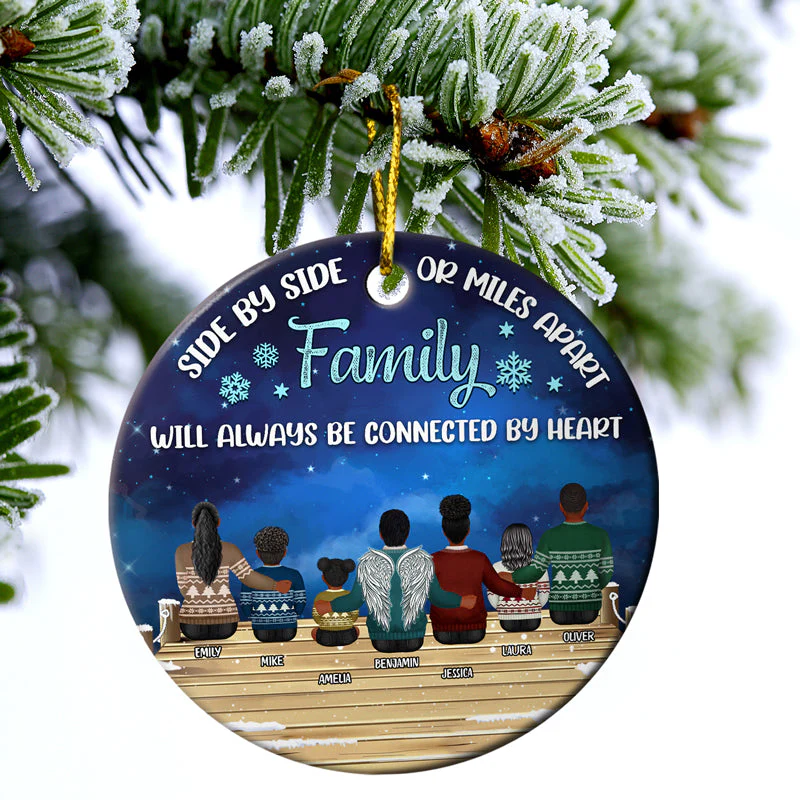 Family Side By Side Or Miles Apart Grandparents & Grandkids - Christmas Gift For Family - Personalized Custom Circle Ceramic Ornament - Image 3