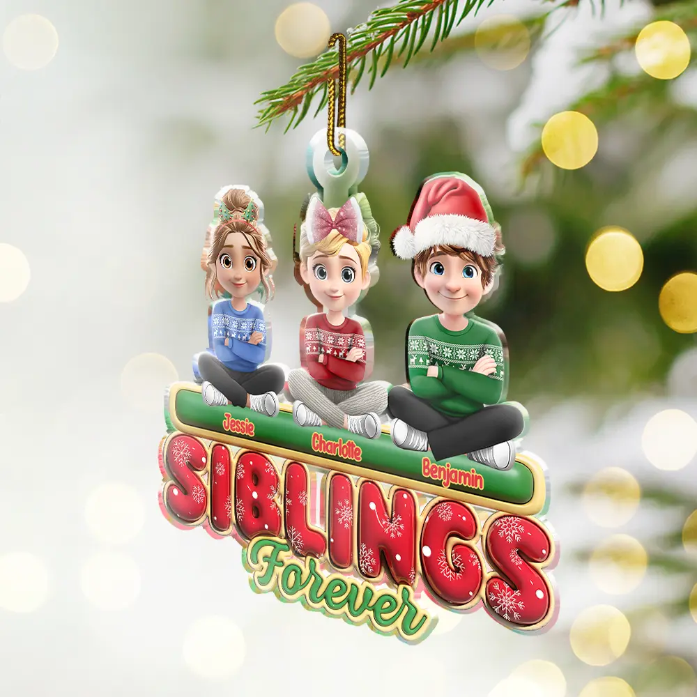 Family Sisters Brothers Siblings Cousins Forever 3D Effect - Personalized Custom Shaped Acrylic Ornament - Image 3