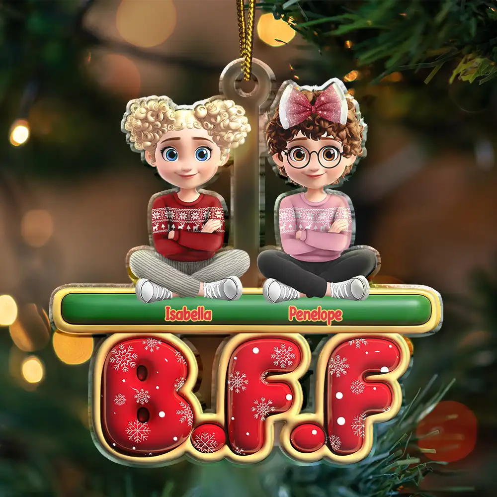 Family Sisters Brothers Siblings Cousins Forever 3D Effect - Personalized Custom Shaped Acrylic Ornament - Image 4