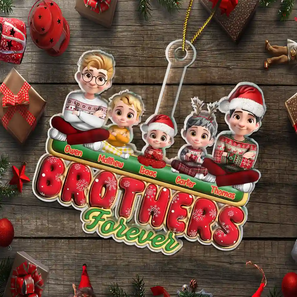 Family Sisters Brothers Siblings Cousins Forever 3D Effect - Personalized Custom Shaped Acrylic Ornament - Image 6