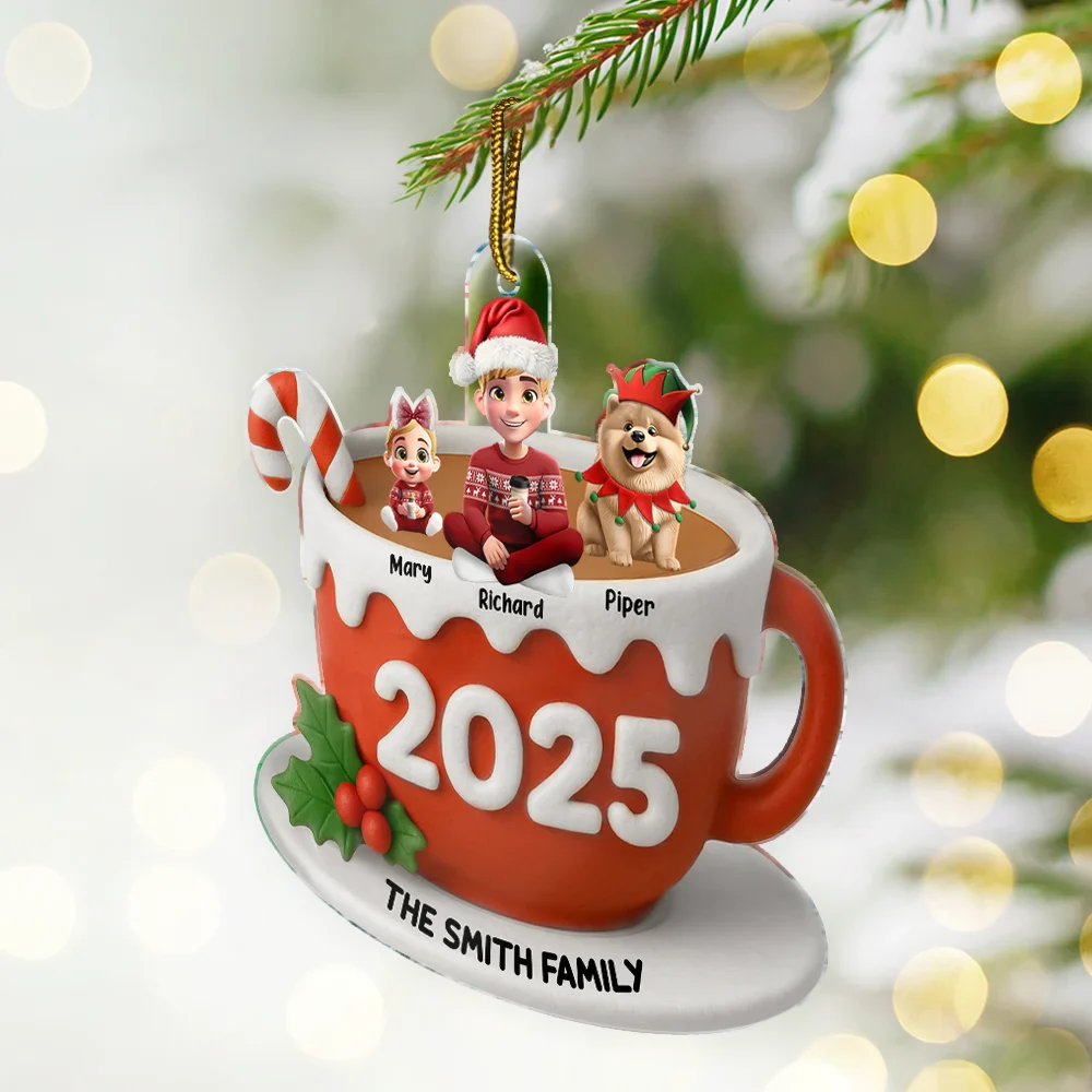 Family Sitting 3D Effect Marshmallow - Personalized Custom Shaped Acrylic Ornament - Image 3