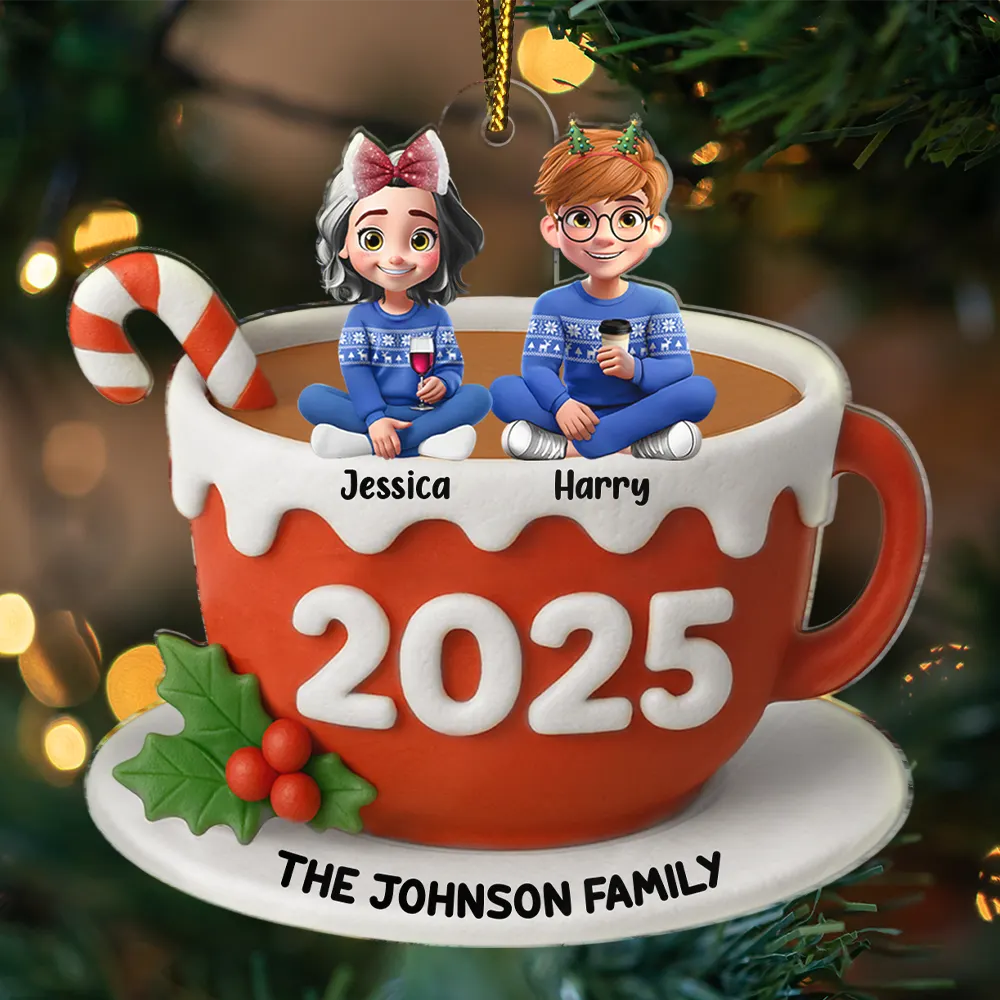 Family Sitting 3D Effect Marshmallow - Personalized Custom Shaped Acrylic Ornament - Image 4