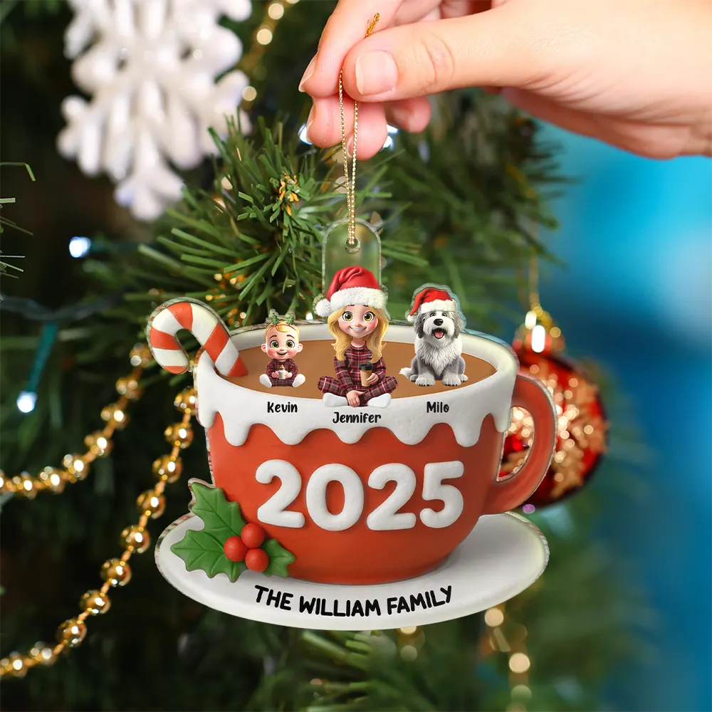 Family Sitting 3D Effect Marshmallow - Personalized Custom Shaped Acrylic Ornament - Image 5