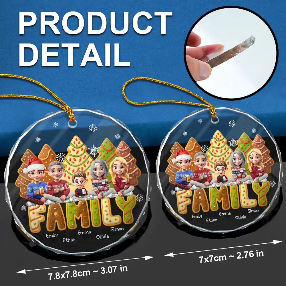 Family Sitting Cake Cookie Tree - Personalized Circle Glass Ornament - Image 6