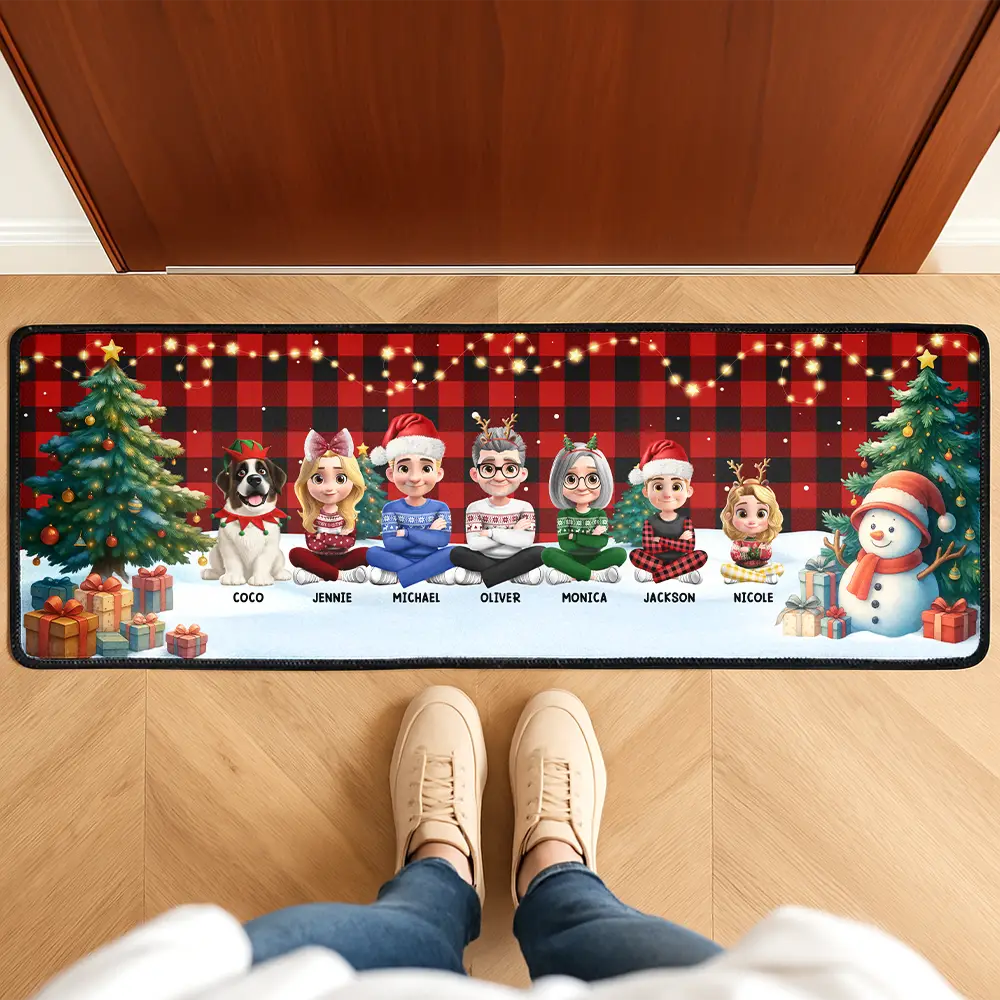 Family Sitting Christmas Plaid Pattern - Personalized Runner Rug - Image 2