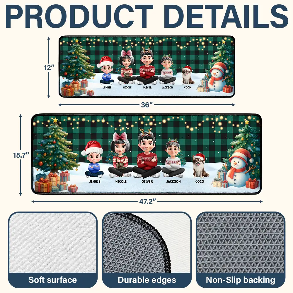 Family Sitting Christmas Plaid Pattern - Personalized Runner Rug - Image 4