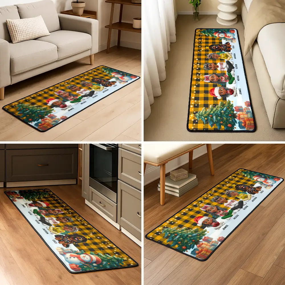 Family Sitting Christmas Plaid Pattern - Personalized Runner Rug - Image 5