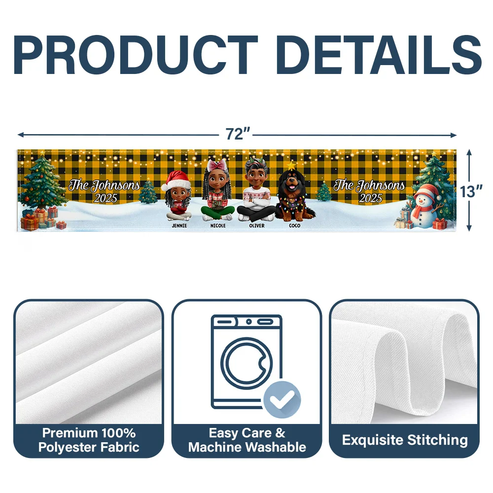 Family Sitting Christmas Plaid Pattern - Personalized Table Runner - Image 5