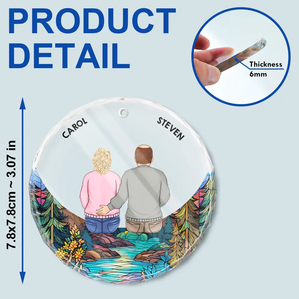 Family Sitting On The Moon - Stained Effect Printed, Personalized Circle Glass Ornament - Image 6