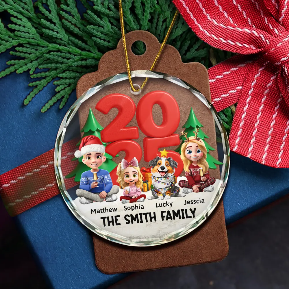 Family Sitting Together - Personalized Circle Glass Ornament - Image 5