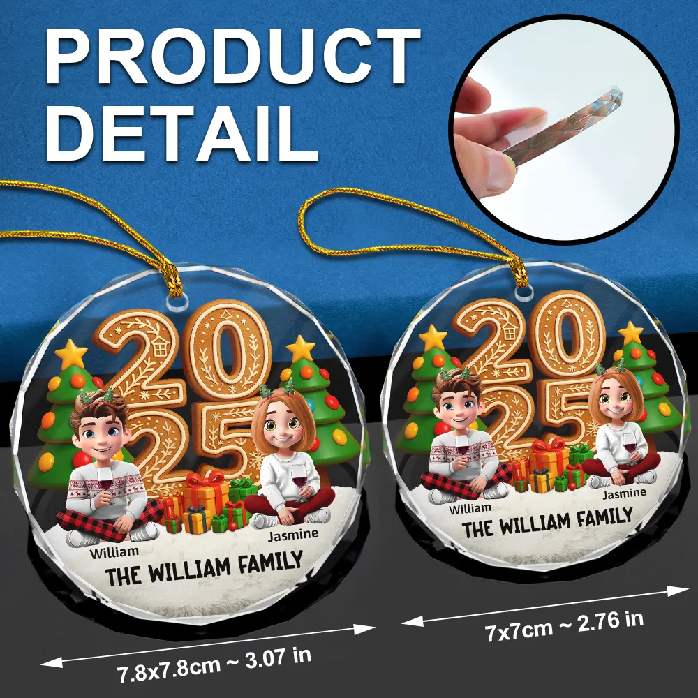 Family Sitting Together - Personalized Circle Glass Ornament - Image 6