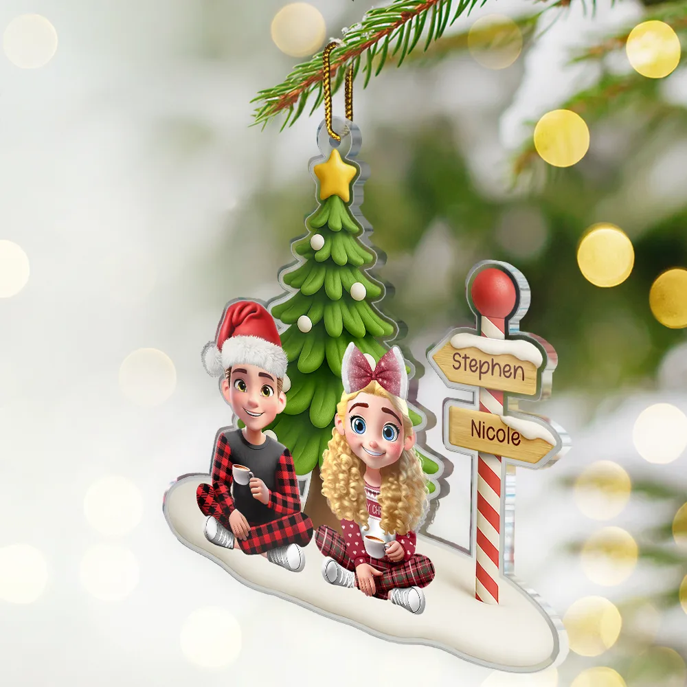 Family Sitting Together Sign Post - Personalized Custom Shaped Acrylic Ornament - Image 2