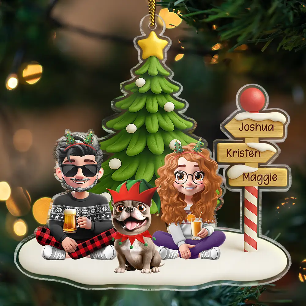 Family Sitting Together Sign Post - Personalized Custom Shaped Acrylic Ornament - Image 3