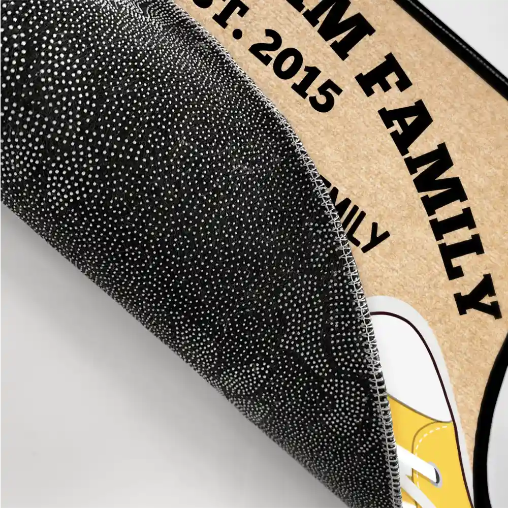 Family Sneakers And Pet Leash - Personalized Doormat - Image 3