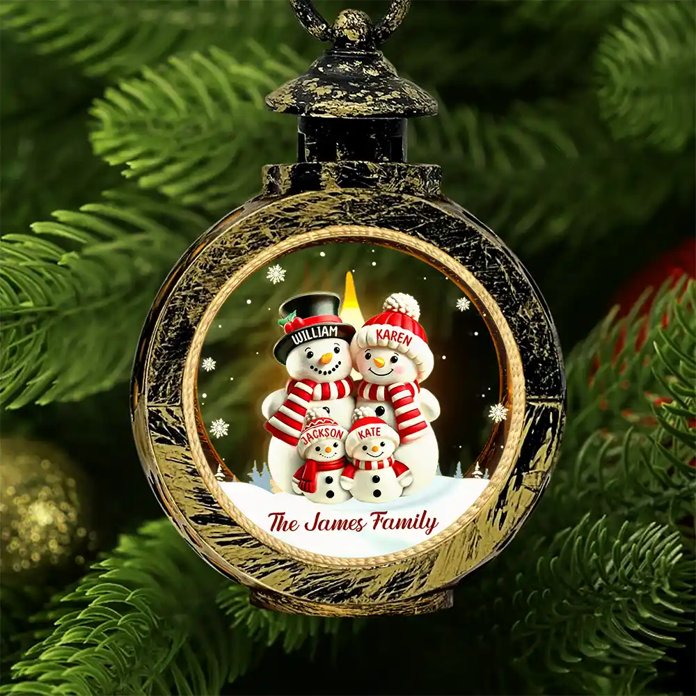 Family Snowman - Personalized Candlelight Lantern Ornament - Image 2