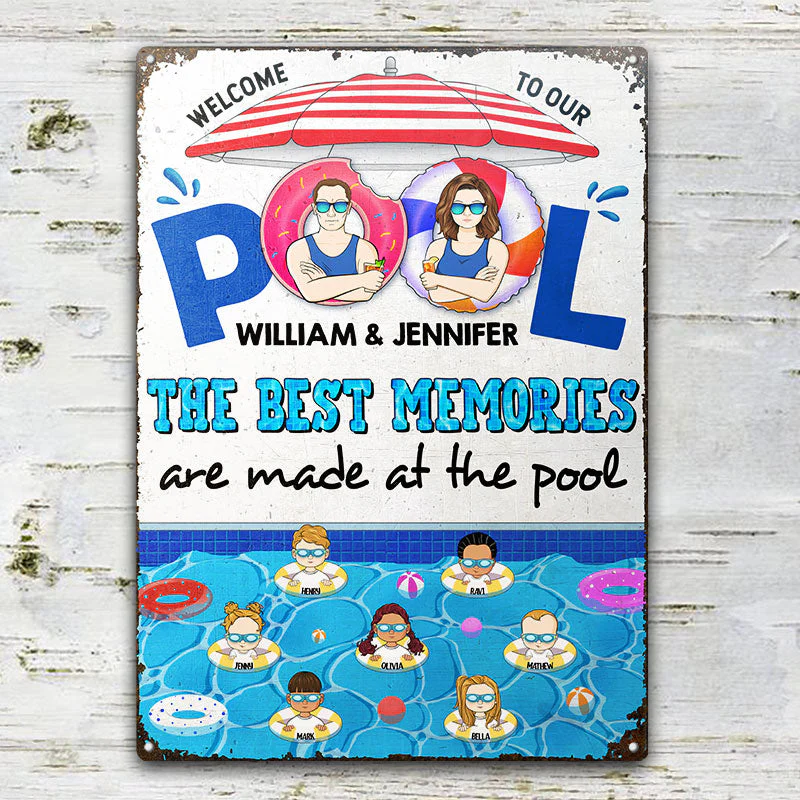 Family The Best Memories Are Made At The Pool - Pool Garden Sign - Personalized Custom Classic Metal Signs - Image 2