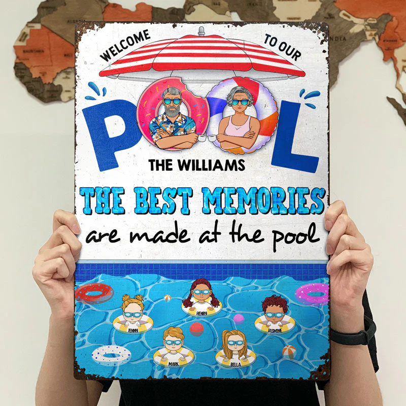 Family The Best Memories Are Made At The Pool - Pool Garden Sign - Personalized Custom Classic Metal Signs - Image 4