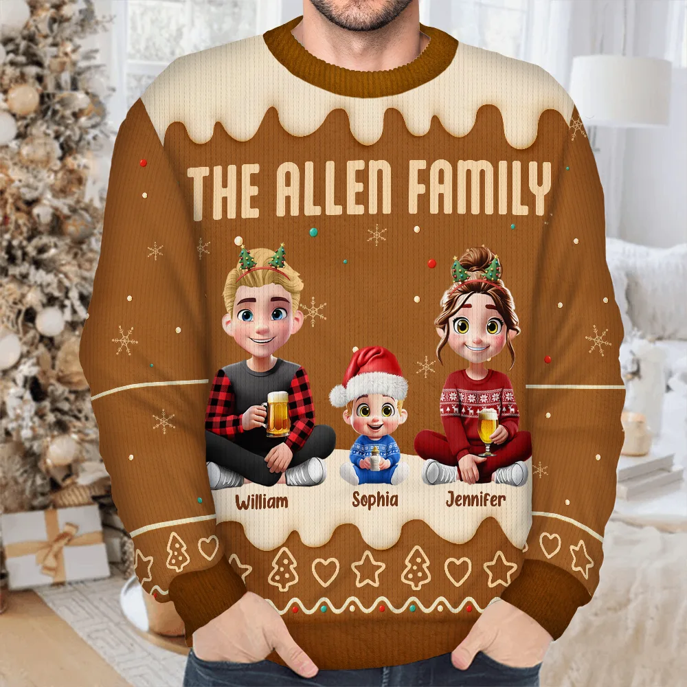 Family Together Christmas Gingerbread Pattern - Personalized Unisex Ugly Sweater - Image 4
