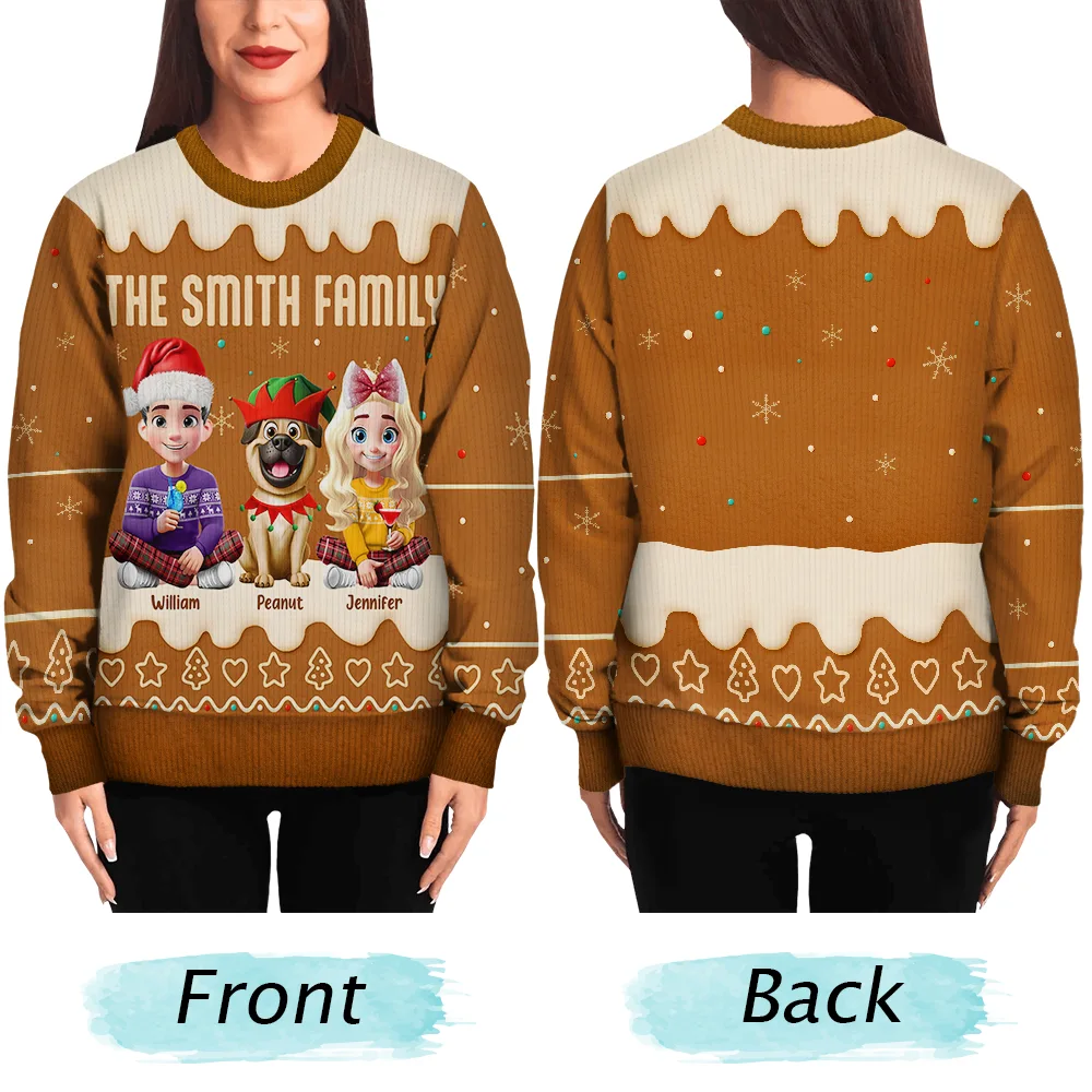 Family Together Christmas Gingerbread Pattern - Personalized Unisex Ugly Sweater - Image 5