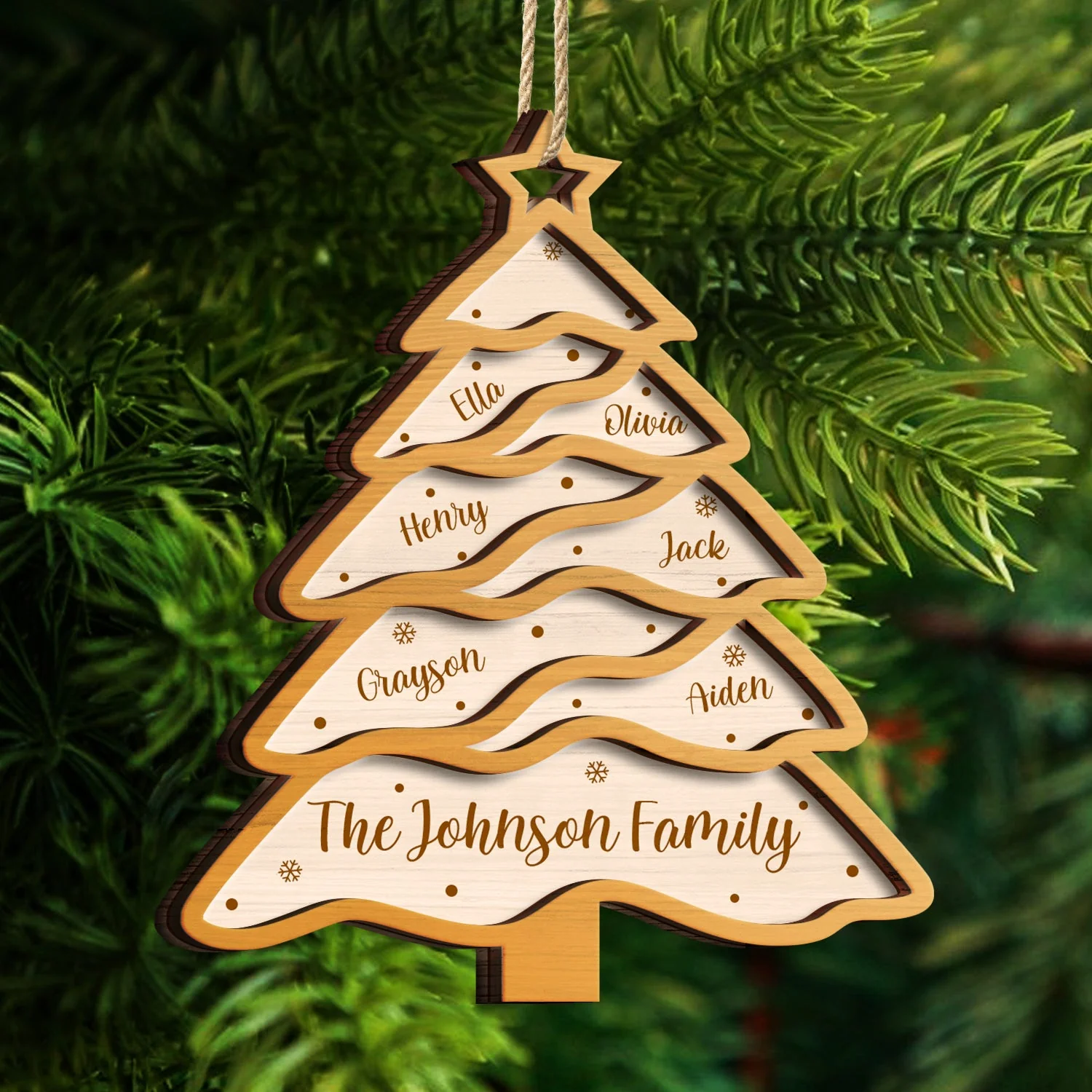 Family Tree - Christmas, Gift For Family - Personalized 2-Layered Wooden Ornament - Image 4