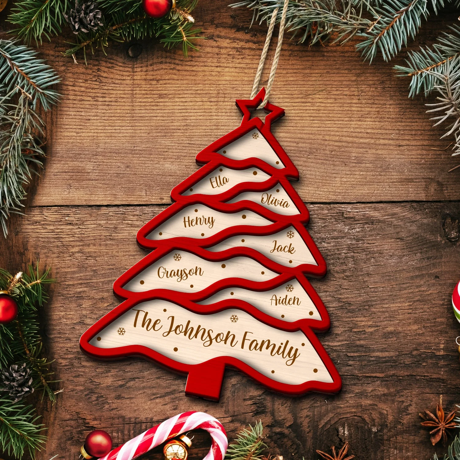 Family Tree - Christmas, Gift For Family - Personalized 2-Layered Wooden Ornament - Image 5